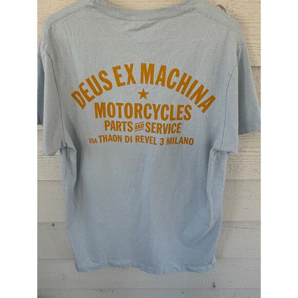Deus Ex Machina Graphic Tee Light Blue Moto T-Shirt Size L - Picture 6 of 6